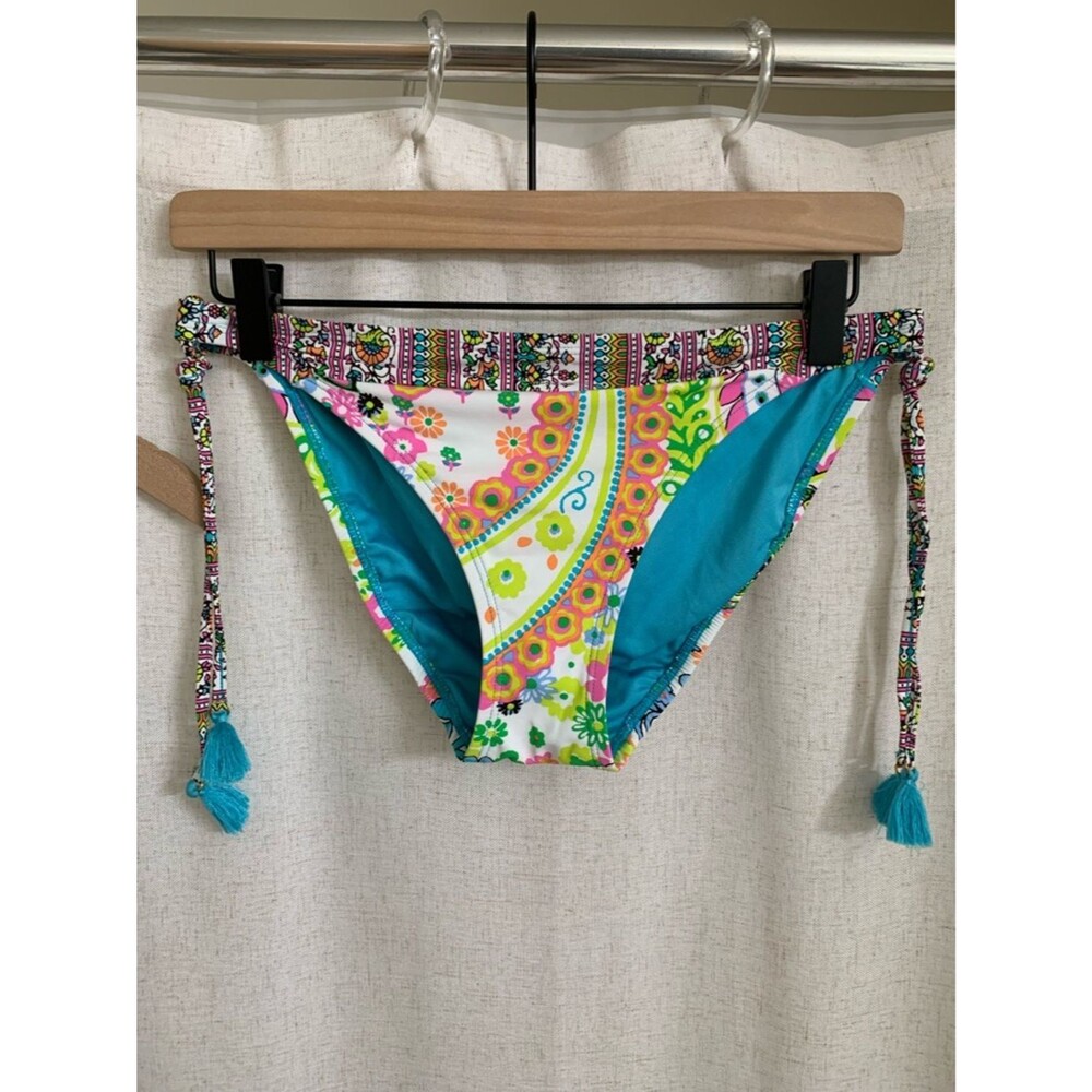 Rod Beattie Bleu Colorful Paisley Halter Bikini Set Tassels Teal Neon Accents 6 - Picture 4 of 10